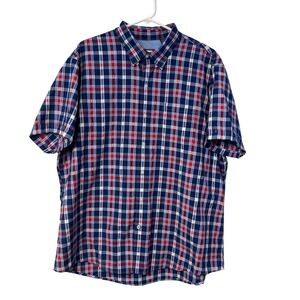 IZOD XXL Mens Plaid Short Sleeve Button Down Shirt Red White Blue